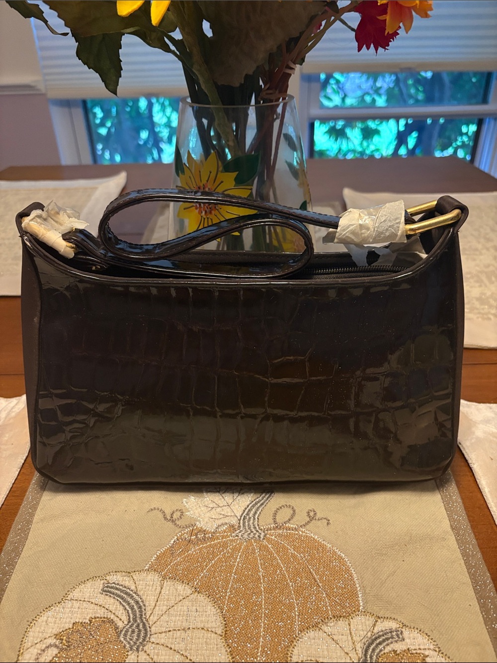 Jaclyn Smith Dark Brown Croc-Embossed Shoulder Bag